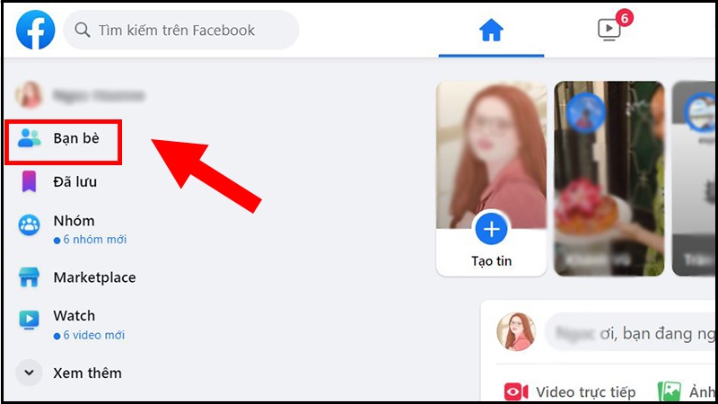 Vào mục bạn bè trên facebook