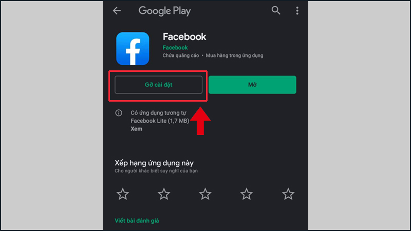 Hãy vào CH Play để tải lại Facebook sau khi gỡ cài đặt trên điện thoại