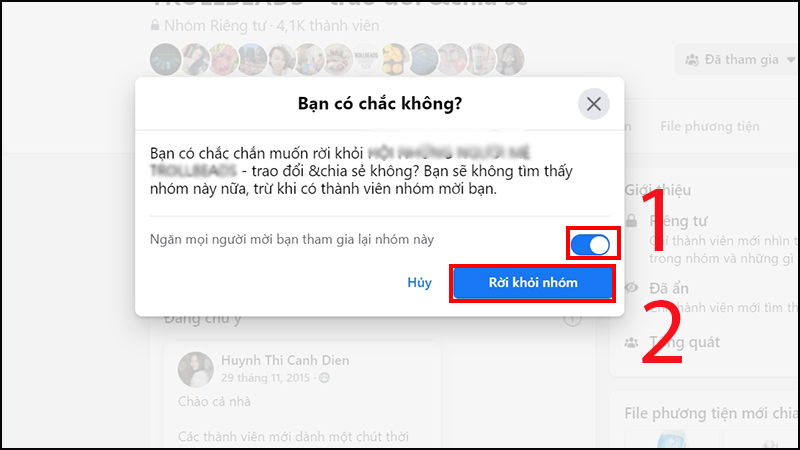 Bật chế độ Ngăn mọi người mời bạn tham gia lại nhóm này để ngăn người khác mời bạn vào nhóm trở lại