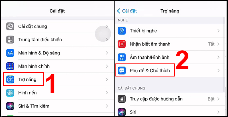 Mở Phụ đề & Chú thích trong mục Trợ năng