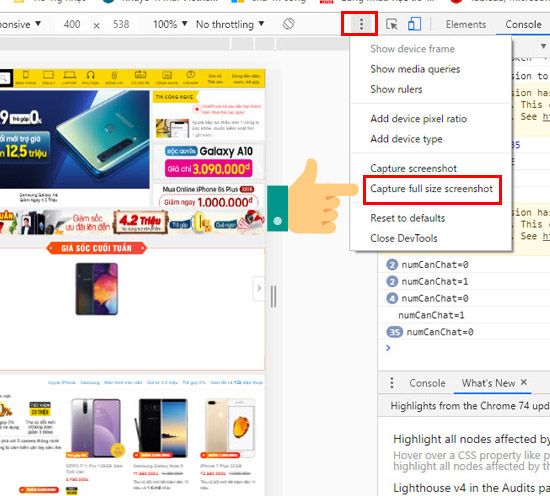 Chọn Capture full size screenshot