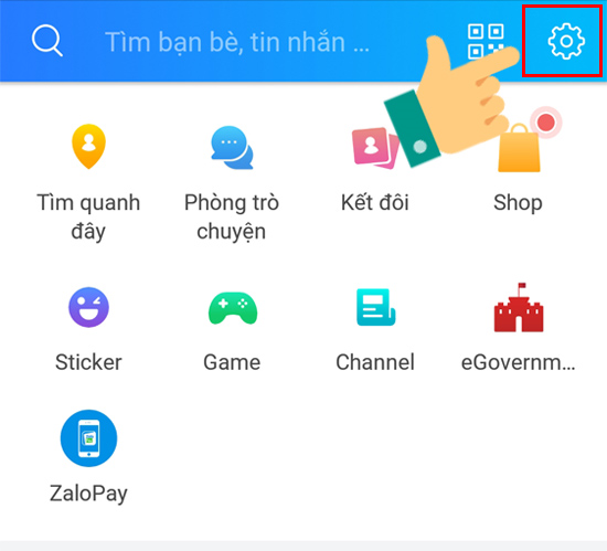 vào cài đặt