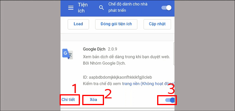 Các tùy chọn trong cài đặt tiện ích