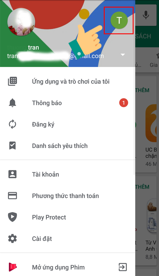Nhấn vào biểu tượng tài khoản