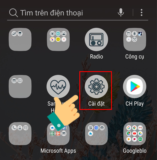 vào cài đặt