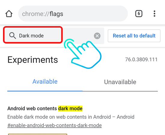Nhập Dark Mode vào ô tìm kiếm