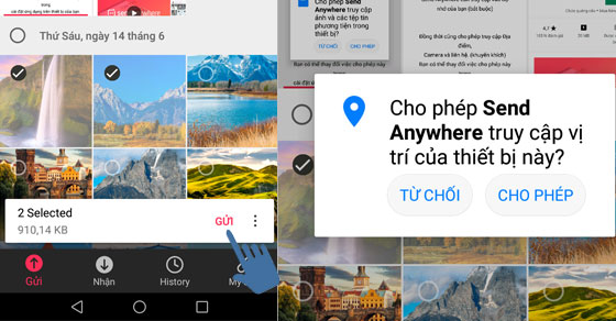 Đánh dấu các dữ liệu, file cần di chuyển và chọn Gửi