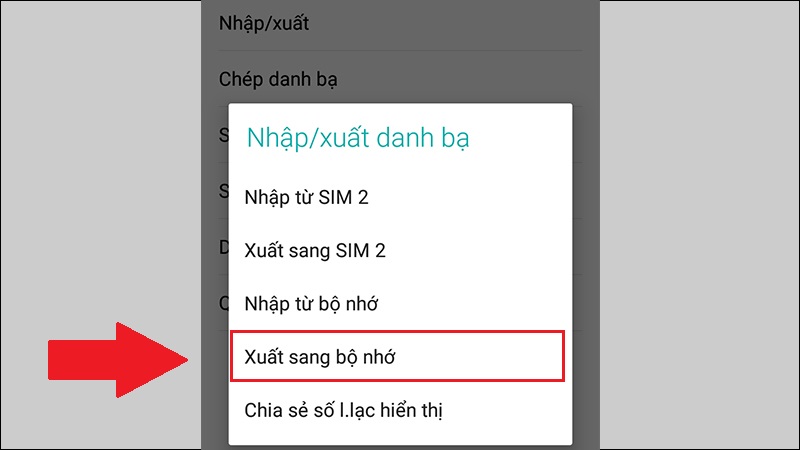 Chọn Xuất sang bộ nhớ