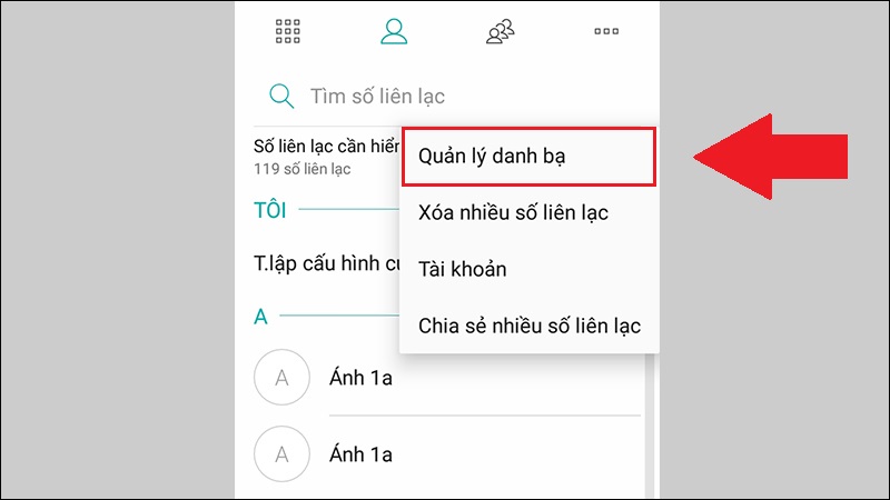 Nhấn Quản lý danh bạ