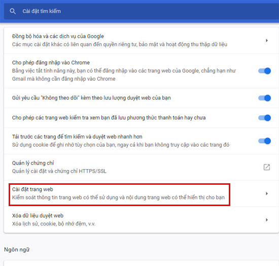 Cài đặt trang web