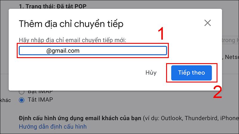 Nhập địa chỉ email bạn muốn chuyển tiếp thư