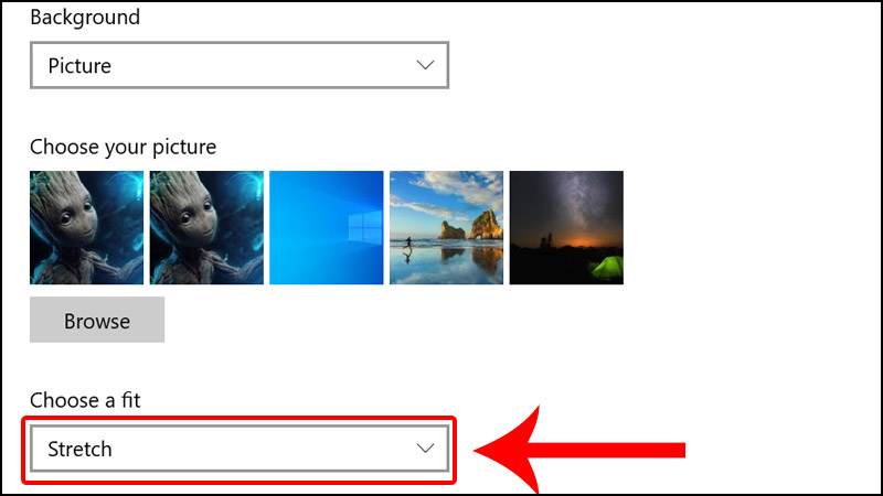 Chọn tùy chọn Stretch để căn chỉnh ảnh vừa màn hình desktop