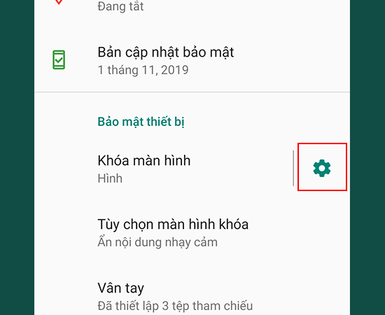 Bước 2: Chọn biểu tượng bánh răng (kế bên Khóa màn hình).