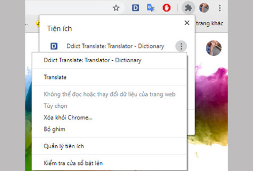  bật c&aacute;c t&ugrave;y chọn của từng extension