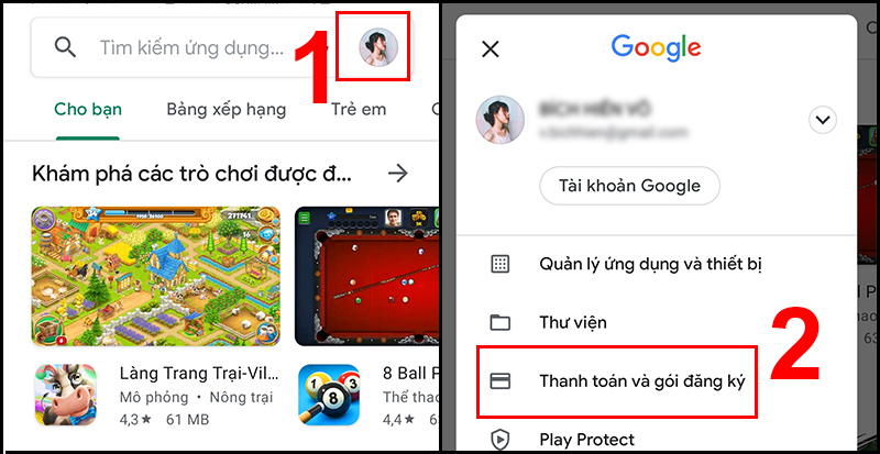 Truy cập Thanh toán và gói đăng ký trong Google Play