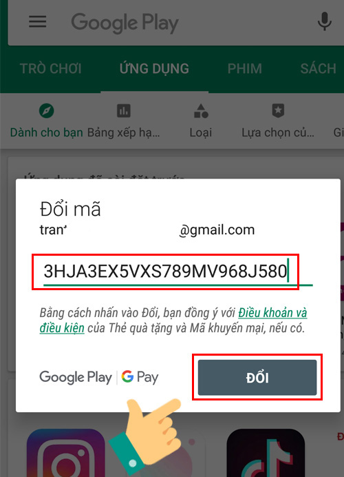 Nhập vào mã Redeem 