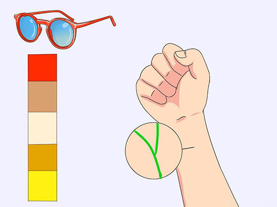 tông da màu ấm, nên chọn kính màu đỏ, nâu, be, cam, vàng hoặc vàng