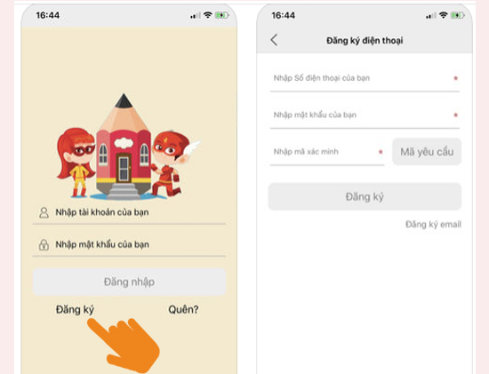 Đăng ký thông tin tài khoảng ứng dụng