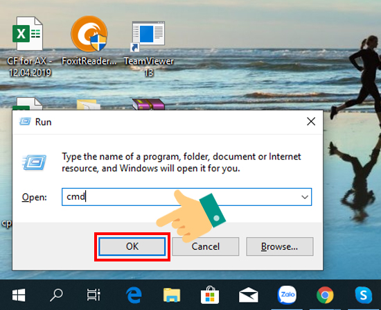  bạn hãy gõ cmd và nhấn Open