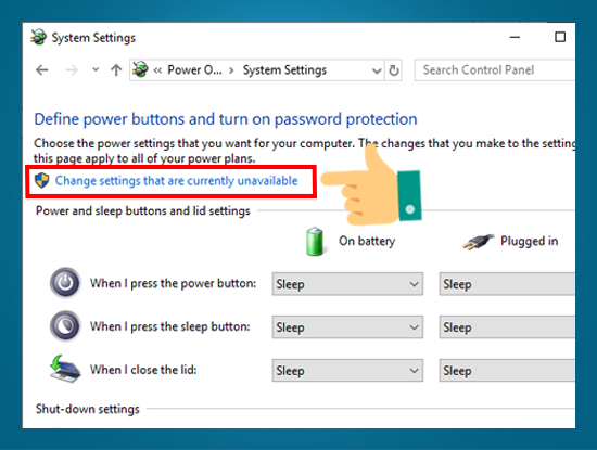 Chọn Change settings that are currently unavailable