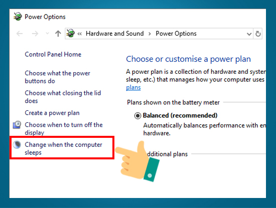 Nhấn chọn Change when the computer sleeps ở bên trái giao diện