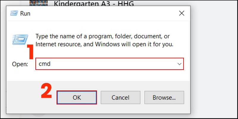 Windows + R  Gõ cmd vào ô tìm kiếm  Nhấn phím Enter.