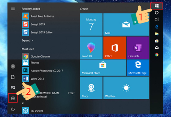 Bạn hãy nhấn Start menu > nhấn Cài đặt hoặc dùng phím tắt Window + L