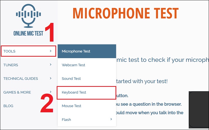 Chọn Keyboard Test