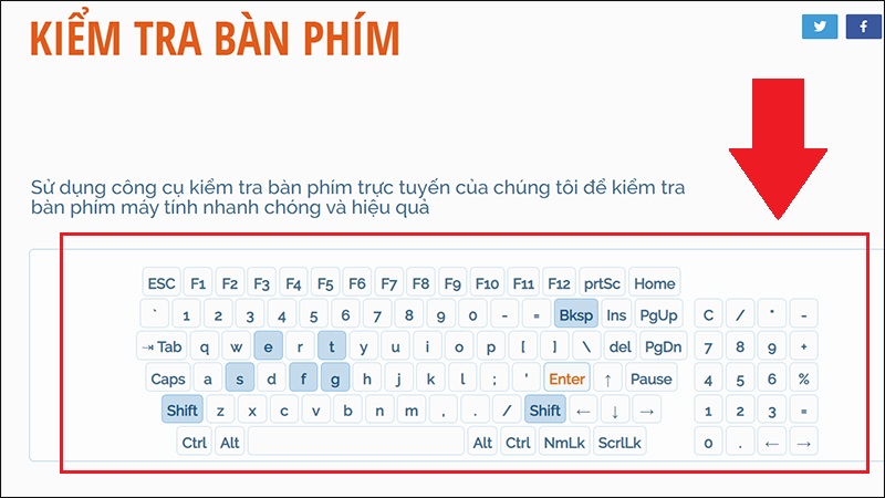 Phím nào hoạt động bình thường sẽ sáng màu xanh biển