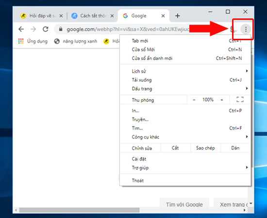 Khởi chạy Chrome và nhấn nút 3 chấm