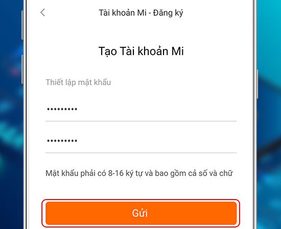 Nhập mật khẩu cho tài khoản Mi để hệ thống xác nhận