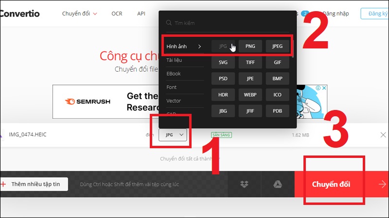 Chọn định dạng file muốn chuyển đổi thành rồi nhấn Chuyến đổi