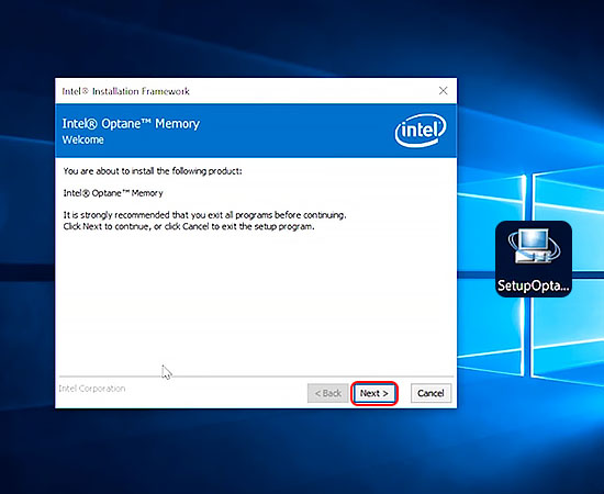 Chạy phần mềm cài đặt SetupOptaneMemory.exe (các bạn có thể tải phần mềm tại đây).  Sau đó nhấn 