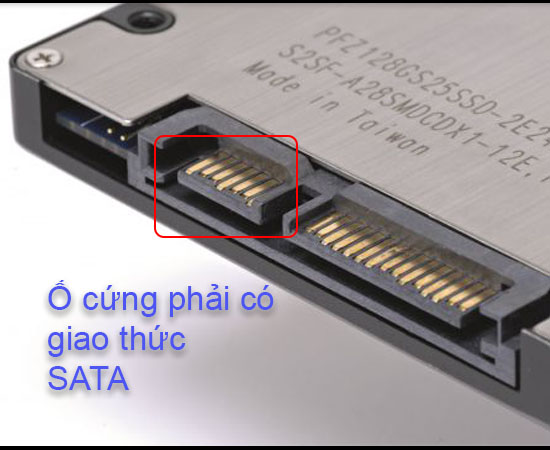 -Bộ nhớ lưu trữ phải có giao thức SATA ( ổ đỉa cứng dạng quay, SSD SATA hoặc ổ cứng thể rắn SSHD) với: