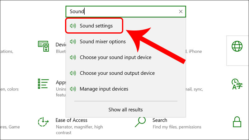  Nhấn chọn v&agrave;o mục Sound settings trong cửa sổ Setttings