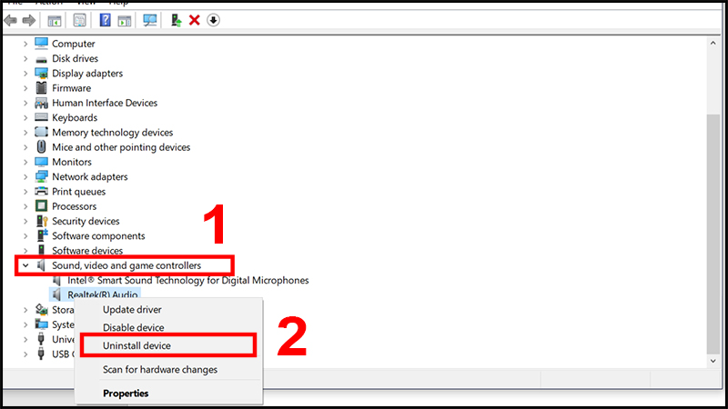 Chọn Uninstall Device để gỡ c&agrave;i đặt thiết bị