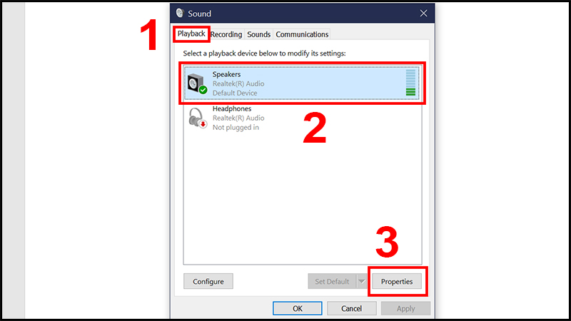 Chọn loa của bạn rồi chọn Properties