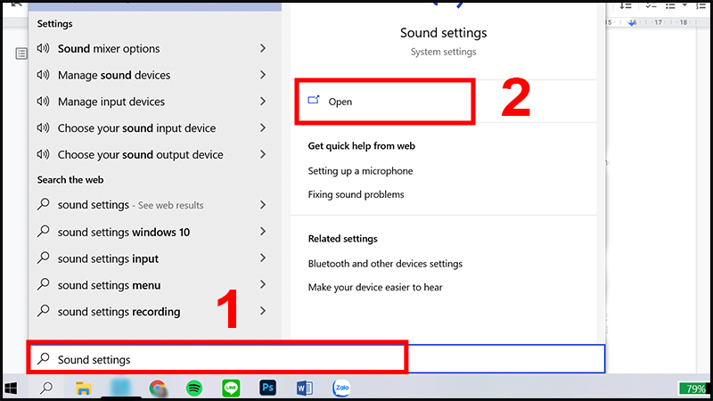 Gõ Sound Settings trên thanh tìm kiếm Windows