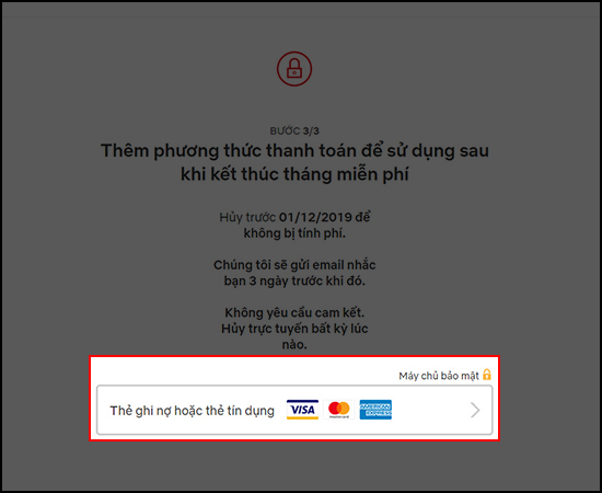 Chọn hình thức thanh toán.