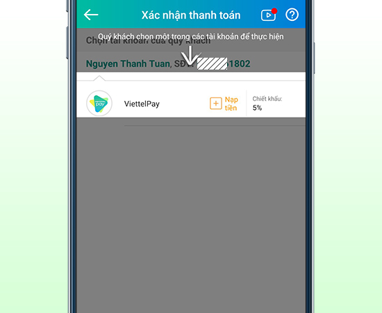 Chọn liên kết tài khoản thanh toán.