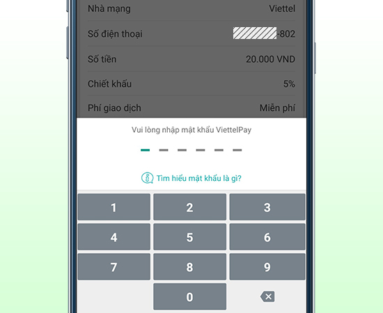 Nhập mật khẩu tài khoản ViettelPay.