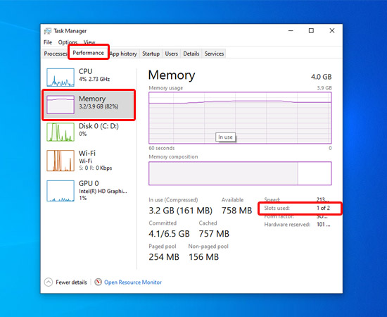Chọn mục Performance trong Task Manager