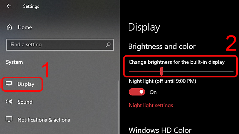 Điều chỉnh độ sáng tại mục Brightness and color