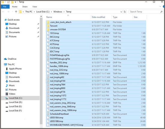 x&oacute;a c&aacute;c mục ở temp