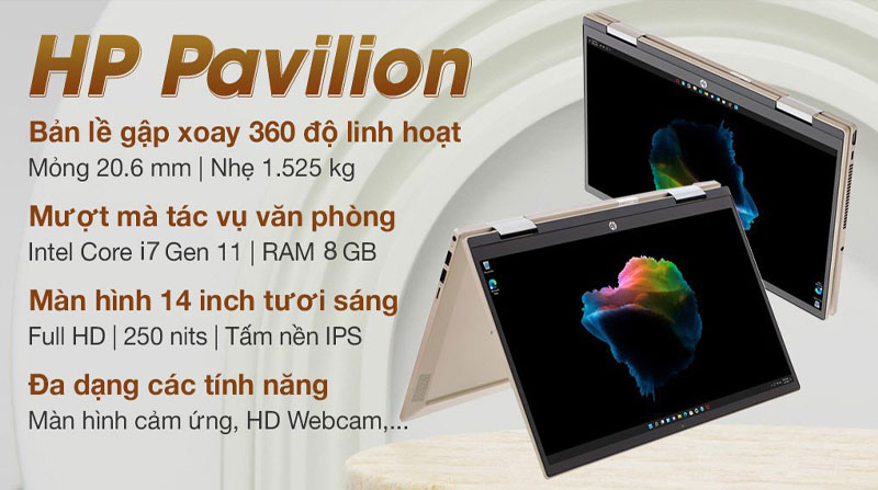 Laptop HP Pavilion x360 14 dy0075TU i7 với thiết kế trẻ trung