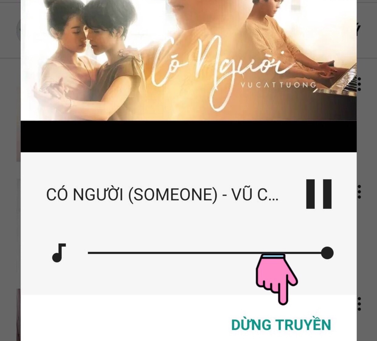 nhấp vào chữ dừng truyền