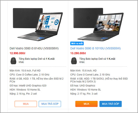 Cấu hình: Cấu hình rất đa dạng từ core i3 với đa số RAM 4GB trở lên đáp ứng tốt mọi nhu cầu về làm việc, học tập, giải trí.