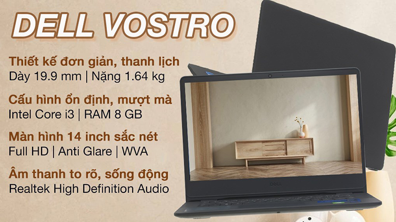 Dell Vostro 3400 được trang bị con chip Intel Core i3 thế hệ 11 và hệ điều hành Windows 11