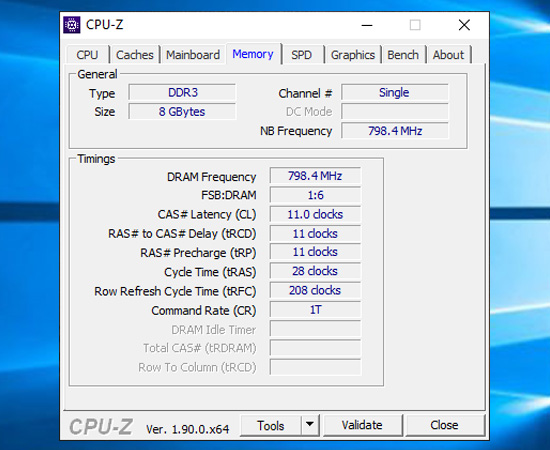 Xem thông tin Ram qua phần mềm CPU-Z.