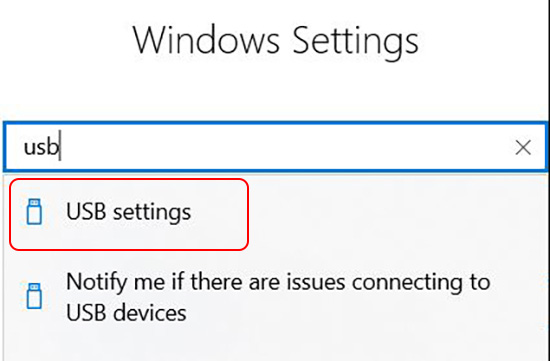 mở USB settings đối với laptop